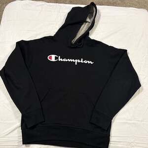 Champion Authentic Athleticwear Men's Medium Black Script Logo Pullover Hoodie